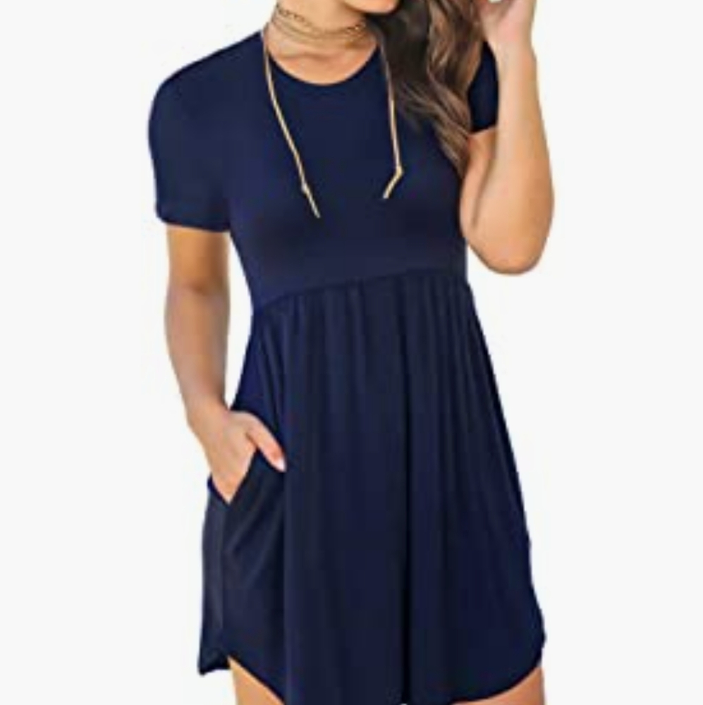 Navy Blue Casual Dress with Pockets